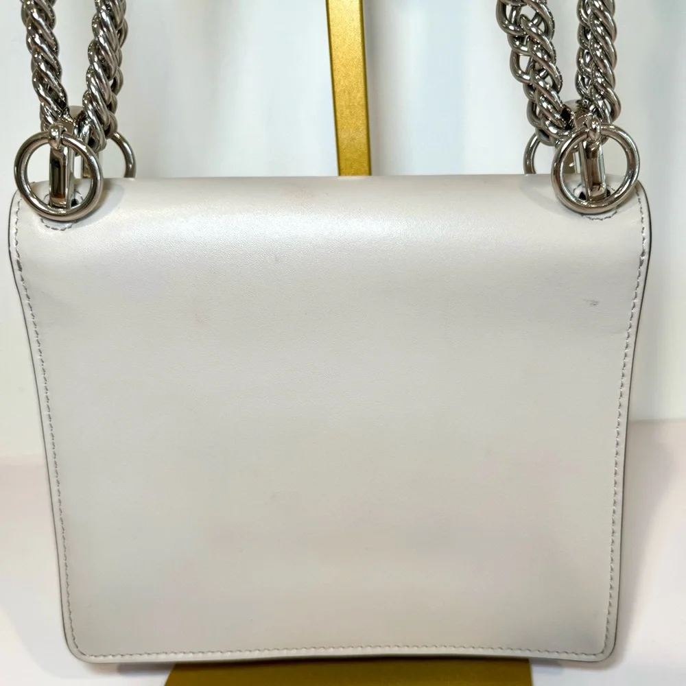 Fendi Kan I Small Shoulder Bag In Neutral Grey Leather W Silver Chain Strap